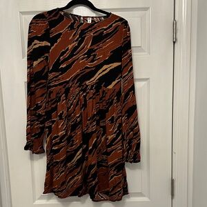 BP Brown Burnout Tiger Stripe Long Sleeve Dress
